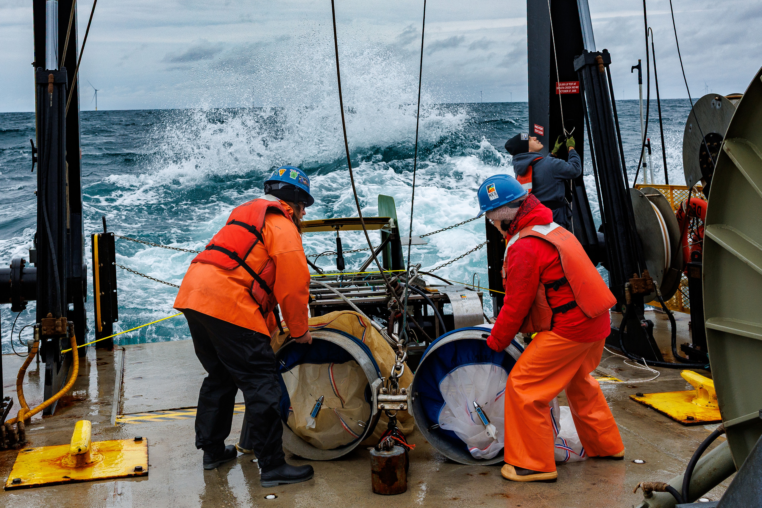 Bongo net deployment from a research vessel.