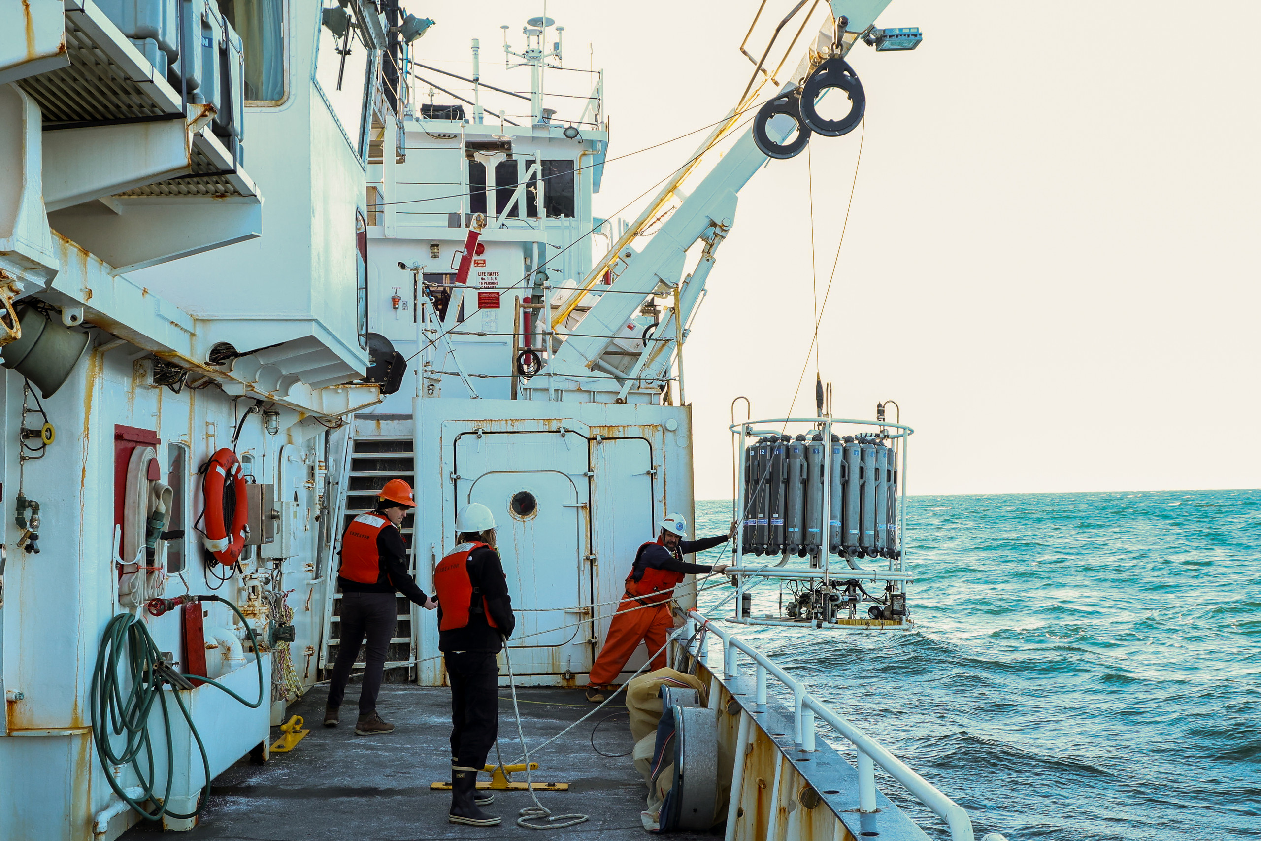 CTD rosette recovery from a research vessel.